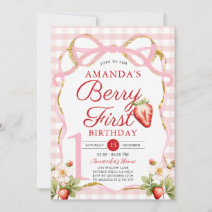 Invitation Bow rose En vichy Berry Premier Anniversaire de fr