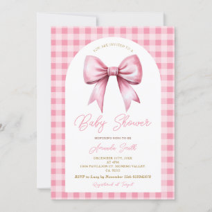 Invitation Bow rose En vichy Coquette Girl Arch Baby shower