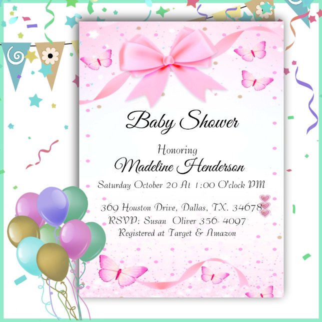 Invitation Bow Rose Et Butterfies Fille Baby shower (Créateur téléchargé)