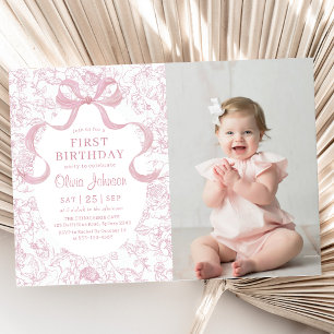 Invitation Bow rose Floral Chinoiserie Toile Anniversaire Pho