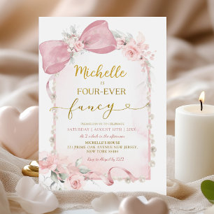 Invitation Bow rose floral Quatre fois fantaisie 4e anniversa