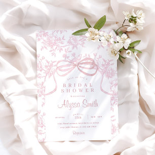 Invitation Bow rose pâle et Fête des mariées en toile