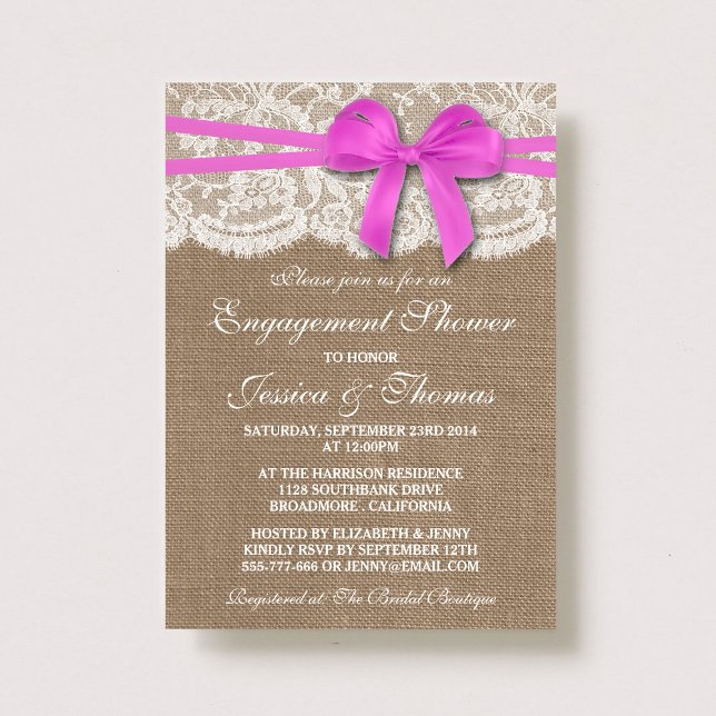 Invitation Bow rose Rustique Burlap & dentelle Fiançailles do (Créateur téléchargé)