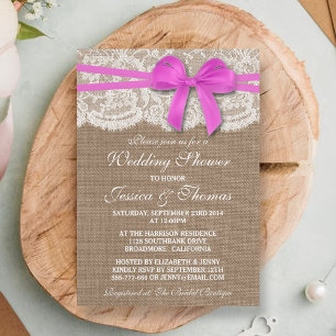 Invitation Bow rose Rustique Burlap & Wedding shower de dente