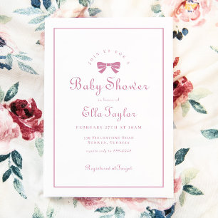 Invitation Bow rose Simple Elegant Baby shower fille