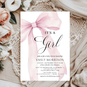 Invitation Bow rose vif moderne C'est un Baby shower féminin