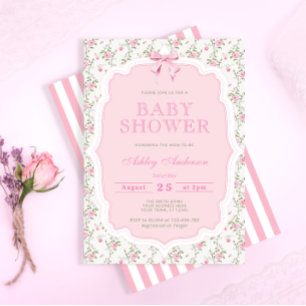 Invitation Bow rose Vintage Roses Élégant Baby shower fille