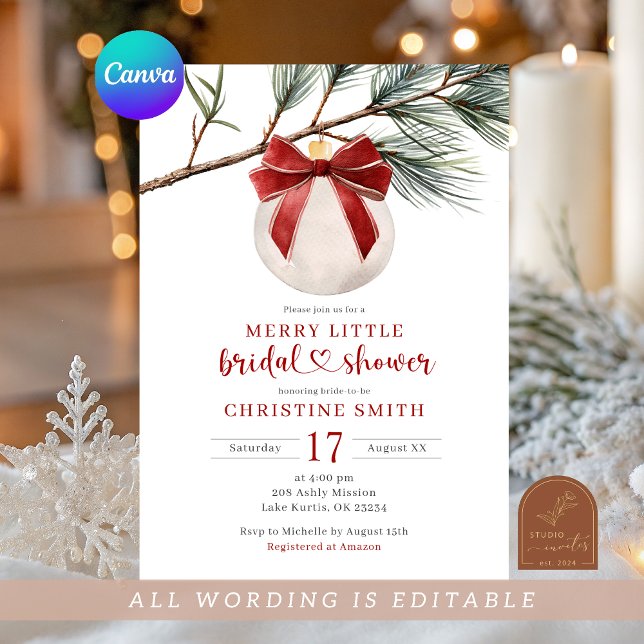 Invitation Bow rouge hiver Ornement Joyeux Petite Fête des ma (Créateur téléchargé)