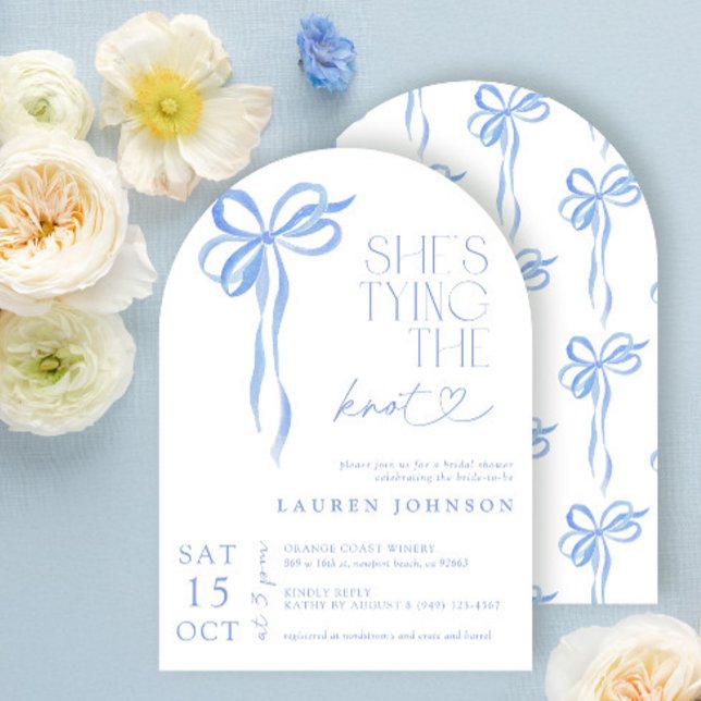 Invitation Bow She's Tying the Knot Blue Bridal Shower (Créateur téléchargé)