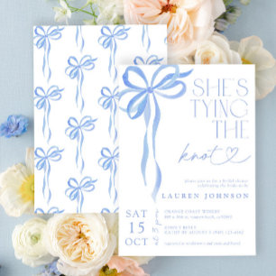 Invitation Bow She's Tying the Knot Blue Bridal Shower