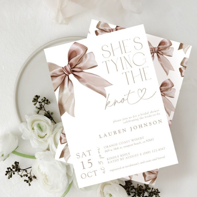 Invitation Bow She's Tying the Knot Elegant Fête des mariées (Easily personalize this elegant bow bridal shower for the perfect celebration of the bride to be!)