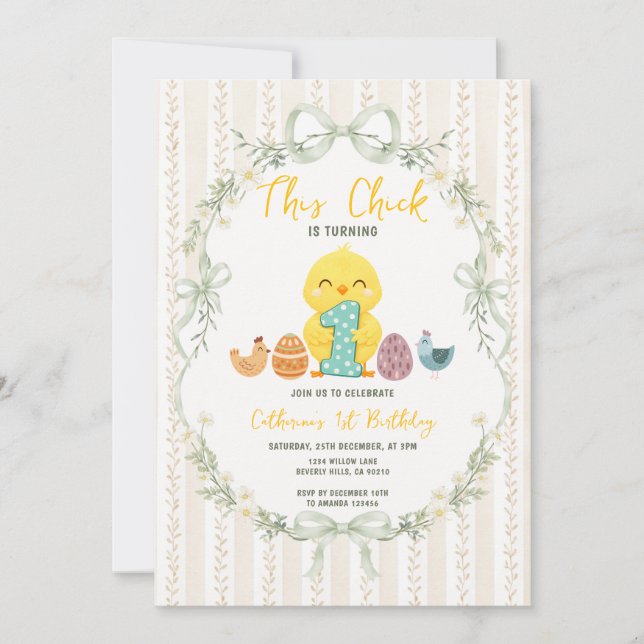 Invitation Bow This Chicks is turning ONE Easter Birthday (Devant)