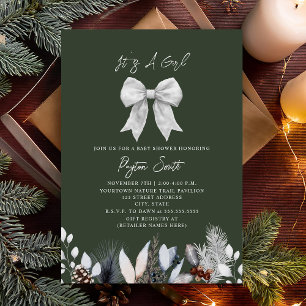 Invitation Bow végétal Bow hiver Green Girl Baby shower