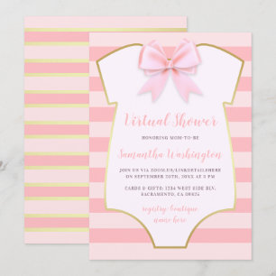 Invitation Bow Verre Doré Moderne & Pink Stripes Douche Virtu
