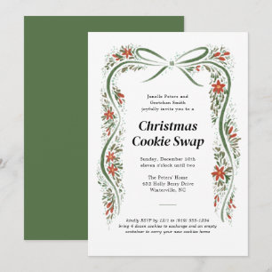 Invitation Bow vert et Poinsettias Noël