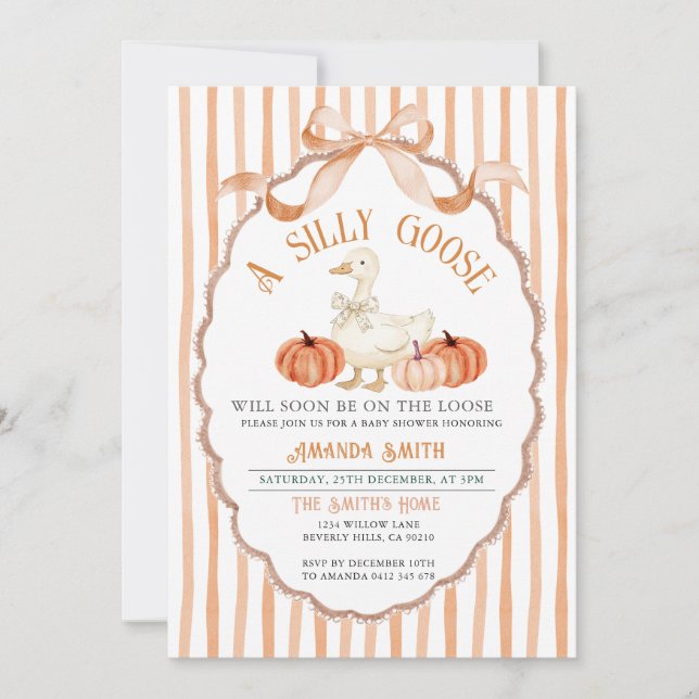 Invitation Bow Vintage Fall Silly Goose Baby shower (Devant)