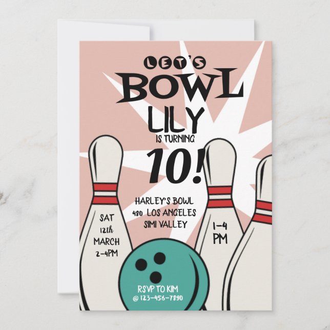 Invitation Bowl, Bowling Anniversaire, Frappe Un Peu Amusant (Devant)
