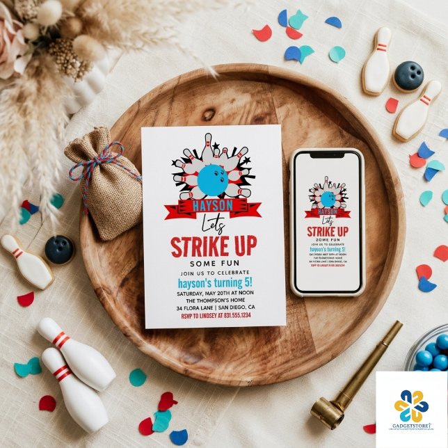 Invitation Bowl ! Fun Kids 5Anniversaire Party Bowling (Let’s Bowl! Fun Kids 5th Birthday Party Bowling Invitation)