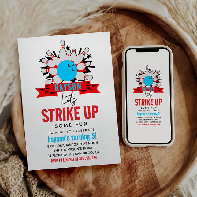 Invitation Bowl ! Fun Kids 5Anniversaire Party Bowling (Créateur téléchargé)