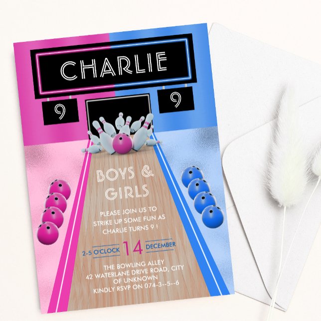 Invitation Bowling Alley Boys and Girls Anniversaire de enfan (Créateur téléchargé)