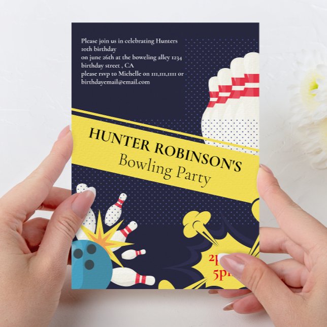 Invitation Bowling amusant moderne pour enfants fête  (Créateur téléchargé)