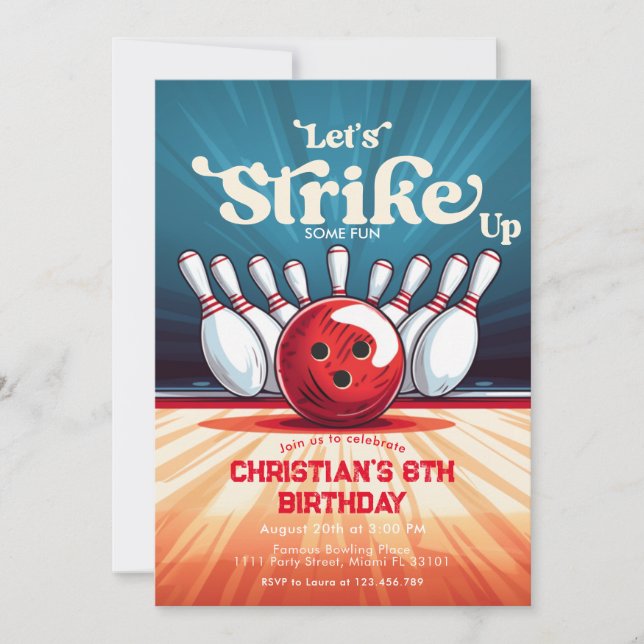 Invitation Bowling Anniversaire de enfant Party (Devant)