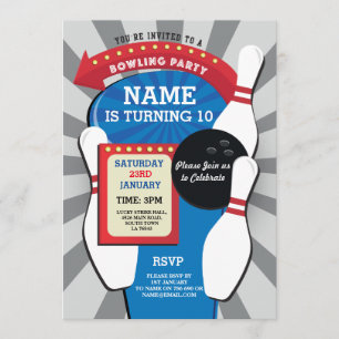 Invitation Bowling Anniversaire Fête Tenpin Garçons Filles In