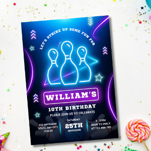 Invitation Bowling Anniversaire Invitation, Glow Neon Party B