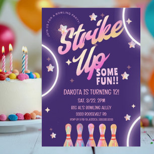 Invitation Bowling Anniversaire Neon Pink Party