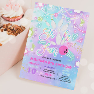 Invitation Bowling Anniversaire Tie Dye Glow Bowling Party