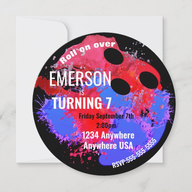 Invitation BOWLING BALL, bowling, Glow bowling anniversaire (Devant)