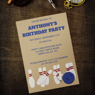 Invitation Bowling Ball et Pins Bowling Anniversaire