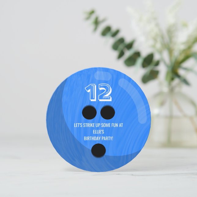 Invitation Bowling Ball | Parti Anniversaire de enfant | Bleu (Debout devant)