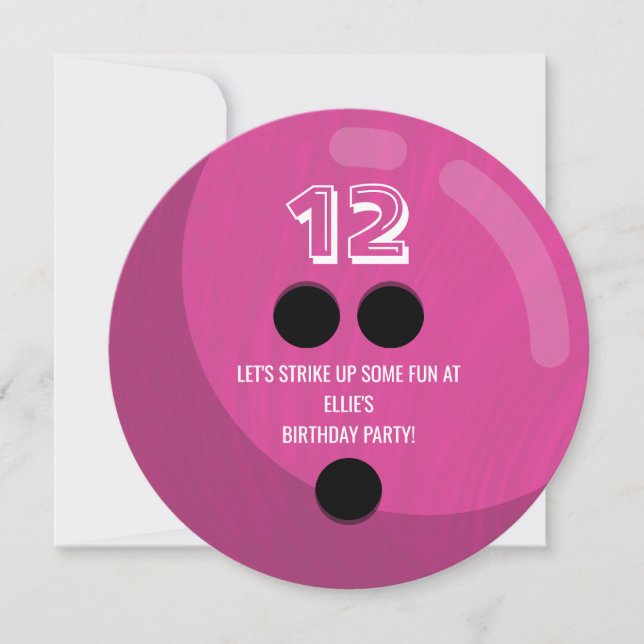 Invitation Bowling Ball | Parti Anniversaire de enfant | Rose (Devant)