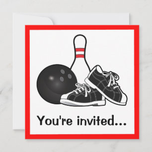 Invitation Bowling Ball, Shoes and Pin After Game Party