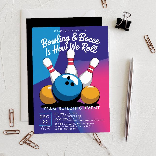 Invitation Bowling Bocce Team Building Church Business Bright (bowling bocce invitation sports themed company team building church event gathering modern bright)