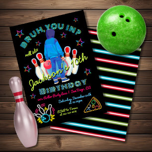 Invitation Bowling Bruh Neon Roller Patinage Anniversaire