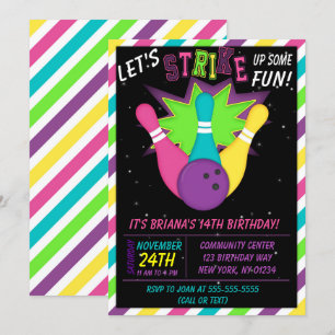 Invitation Bowling Cosmique Fête d'anniversaire Fi