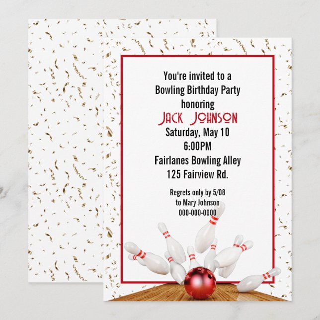 Invitation Bowling fête d'anniversaire (Devant / Derrière)