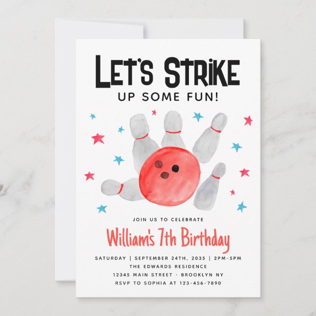 Invitation Bowling Grève Un Anniversaire de enfant Amusant (Devant)