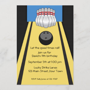 Invitation Bowling Lane, Pins, Ball, Fête