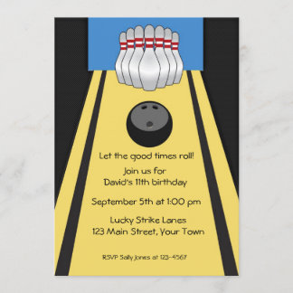 Invitation Bowling Lane, Pins, Ball, Fête