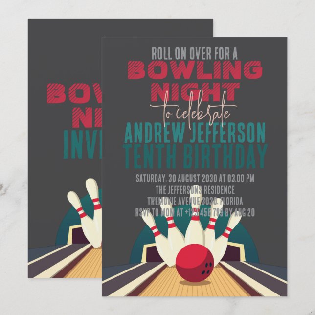 Invitation Bowling Movie Let's Roll Anniversaire Cinéma (Devant / Derrière)