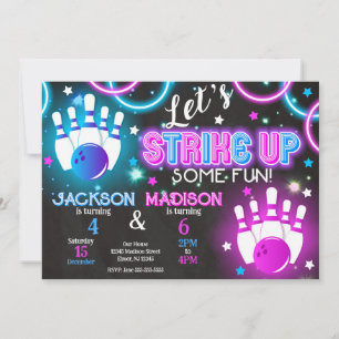 Invitation Bowling Neon Anniversaire Joint