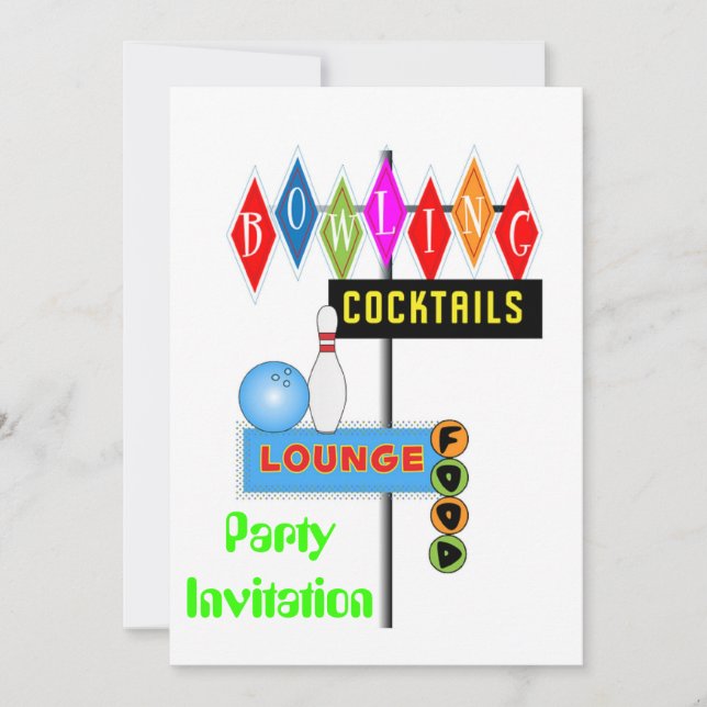 Invitation bowling orienté de partie de l'invitation 80s de (Devant)