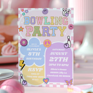 Invitation Bowling Party Preppy Varsity Patch Anniversaire fê