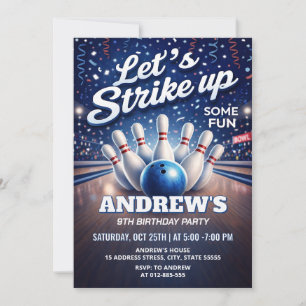 Invitation Bowling Personnalisé Faisons des Strikes pour l'an
