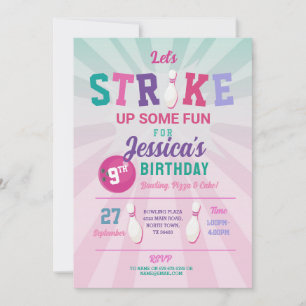 Invitation Bowling Pink Strike Amusants Bowl Girls Anniversai