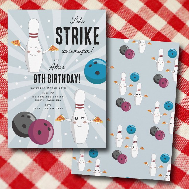 Invitation Bowling Pizza Grève Un Anniversaire de enfant Amus (Bowling Pizza Strike Up Some Fun Kids Birthday Invitation)