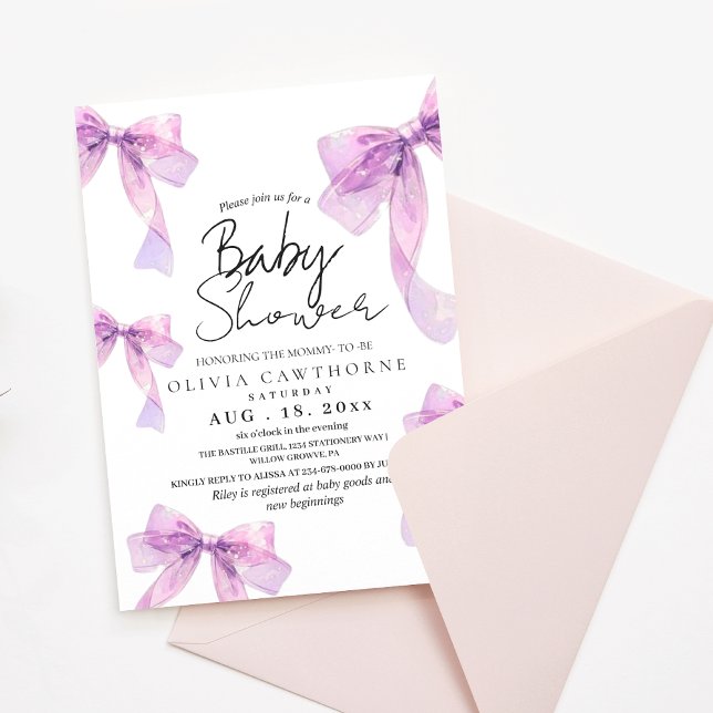 Invitation Bows Baby Shower moderne et élégant  (Créateur téléchargé)